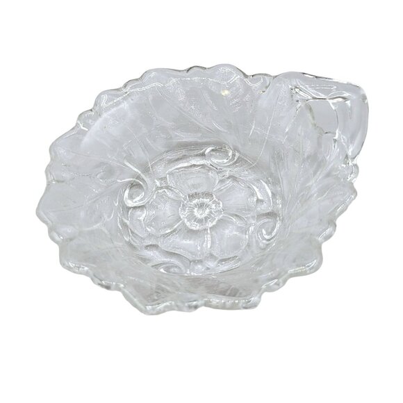 Indiana Glass Wild Rose Pattern Nappy Nut Candy Dish Handle Clear Pressed Glass - Picture 1 of 7